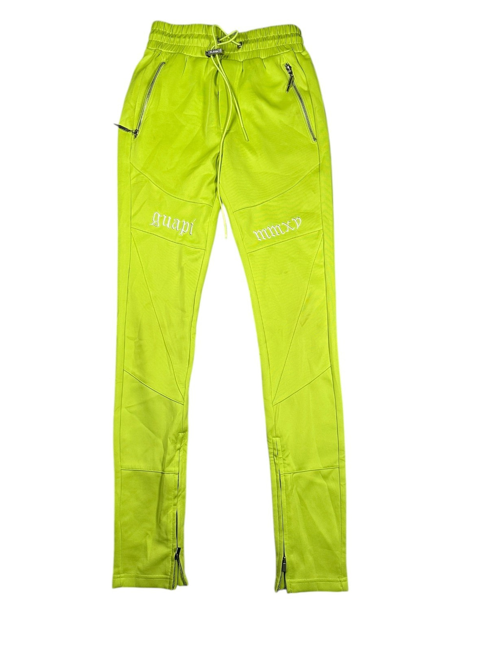 Guapi Pants Mens 28 Zip Hem Moto Skinny Neon Green Track Pants Streetwear Skate
